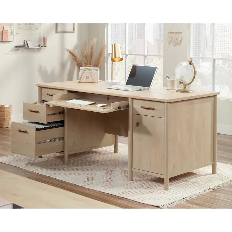 Umber Wood Executive Desk with Storage, Single User