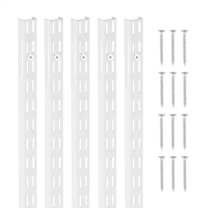 VEVOR Shelf Pilaster, 60-inch 5 Pack, Dual Track Upright Wall Shelving System, Heavy Duty Support System Twin Slot Shelf Rails, 25 Screws, White
