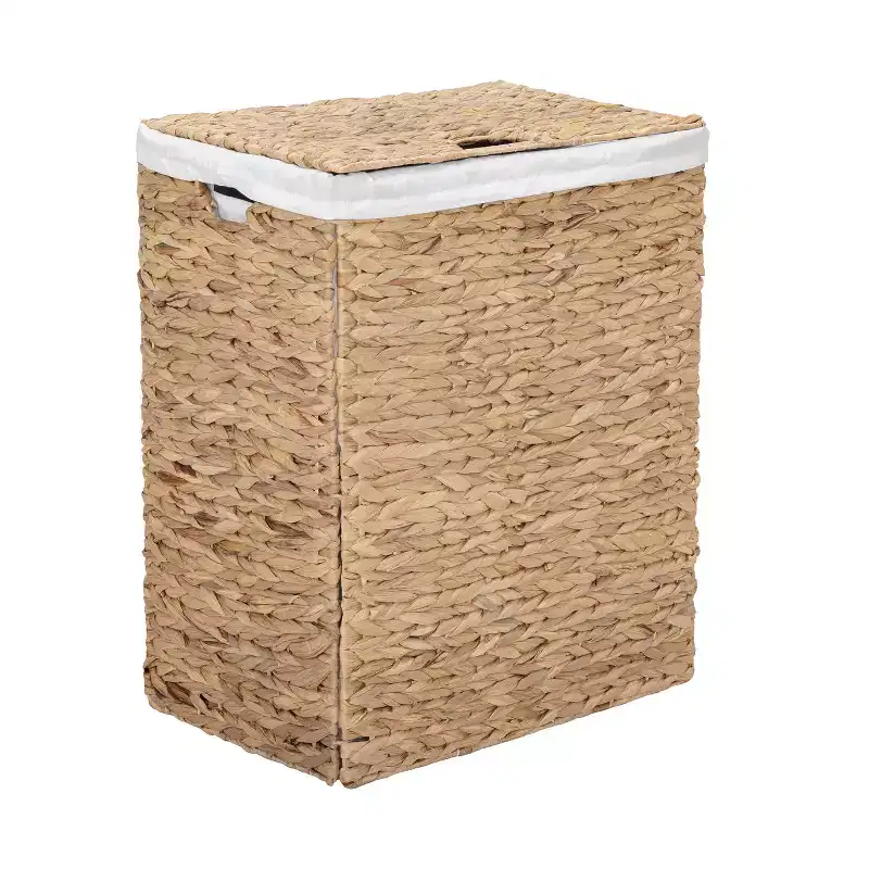 Seville Classics Natural Water Hyacinth Rectangular Lined Laundry Hamper, 12.6 D x 18.5 W x 24 H