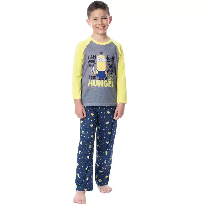 Despicable Me Boys' Minions Sorry I Was Hungry Raglan Sleep Pajama Set Multicolored