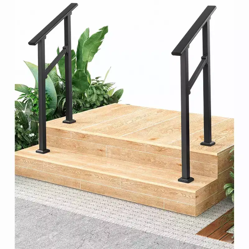 COZONY Adjustable Outdoor Handrails for Steps, 2-6 Step Stair Railing Kit for Seniors, Exterior Safety Rail for Concrete/Brick/Wood