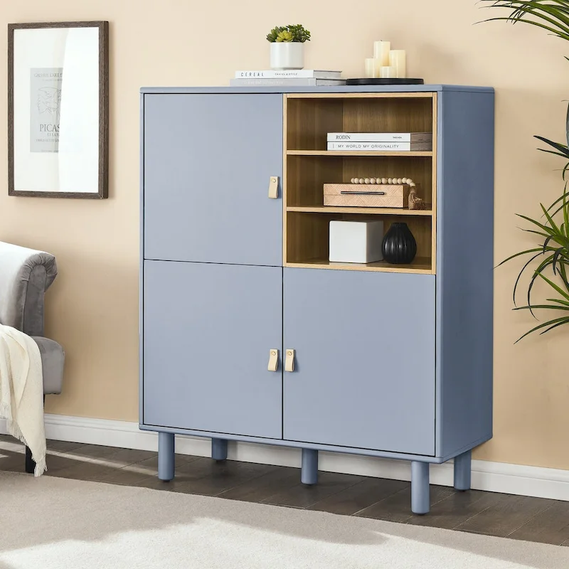 Storage cabinet with door, multifunctional,modern sideboard cabinet, wooden storage cabinet, leather handle drawer cabinet