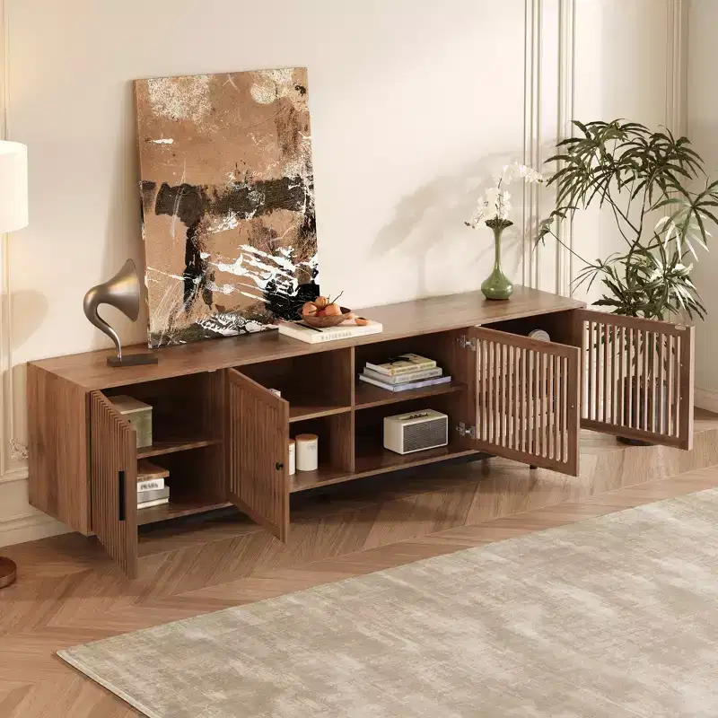 JVNOXK 78-inch Modern TV Stand with Closed Storage and Soft-Close Hinges Accommodates TVs up to 85 inches Ideal for Living Rooms Walnut