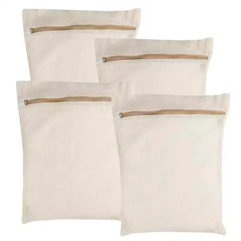 Narwey 4-Piece Medium Durable Organic Cotton Mesh Laundry Bags with Sturdy Zippers and Breathable Mesh are Delicate Laundry Bags
