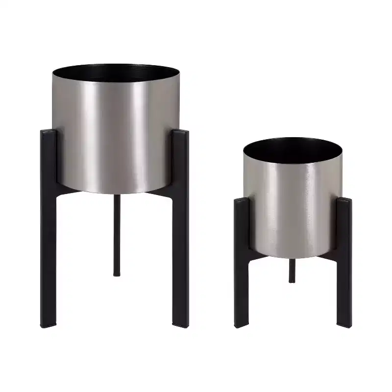 Kate and Laurel Kolding Round Metal Tabletop Planter, 2 Piece, Black