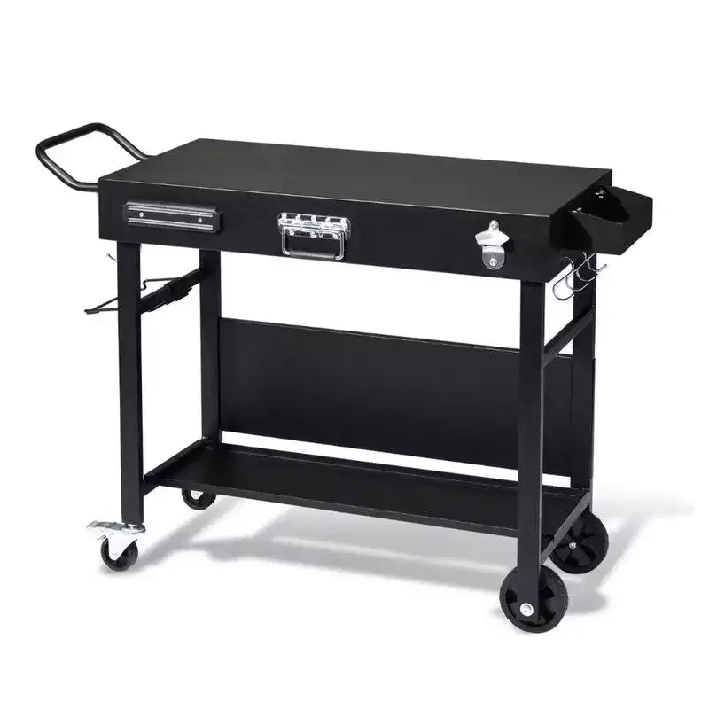 Portable 4-Wheel Collapsible BBQ Prep Table, Black