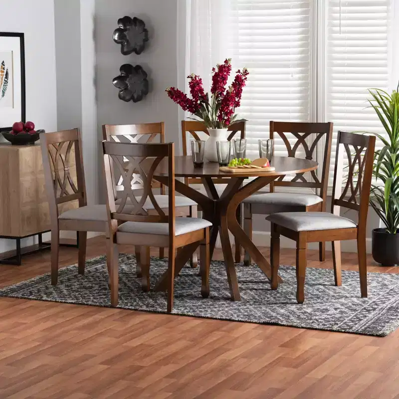 Baxton Studio Maya Modern Fabric and Wood Dining Set