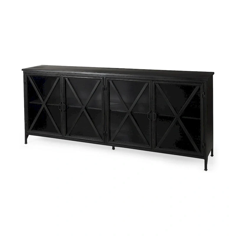 Poppy I Black Metal w/Glass Door Sideboard - 79.0L x 16.0W x 33.0H