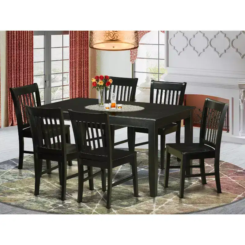 HomeStock Rectangle Wood Dining Table Set Black