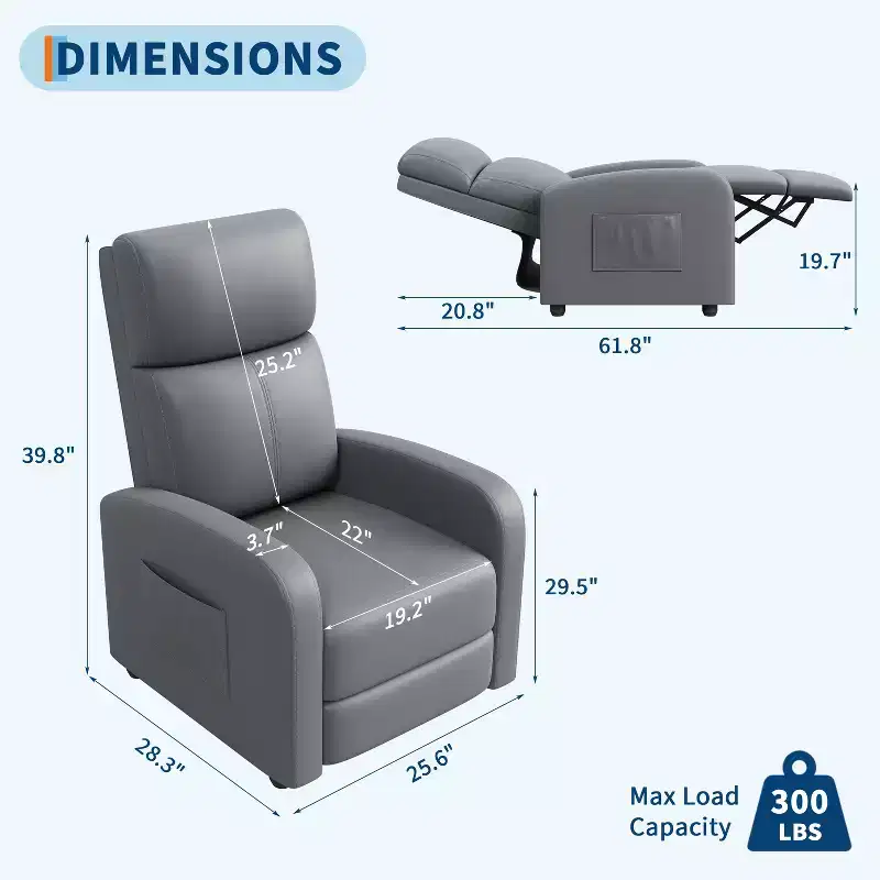 Comfortable Support Single Recliner Armchair  Adjustable Backrest & Footrest  Linen-Look Upholstery  Ideal for Living Room & Bedroom