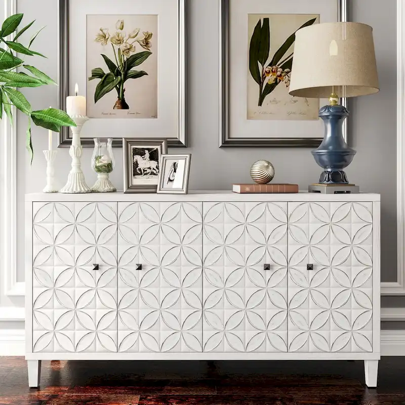 Wooden Cabinet Sideboard Buffet 4 Door Accent Cabinet