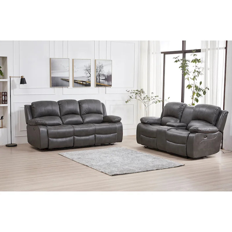 Betsy Furniture 2 Piece Bonded Leather Power Reclining Living Room Set, Sofa and Loveseat