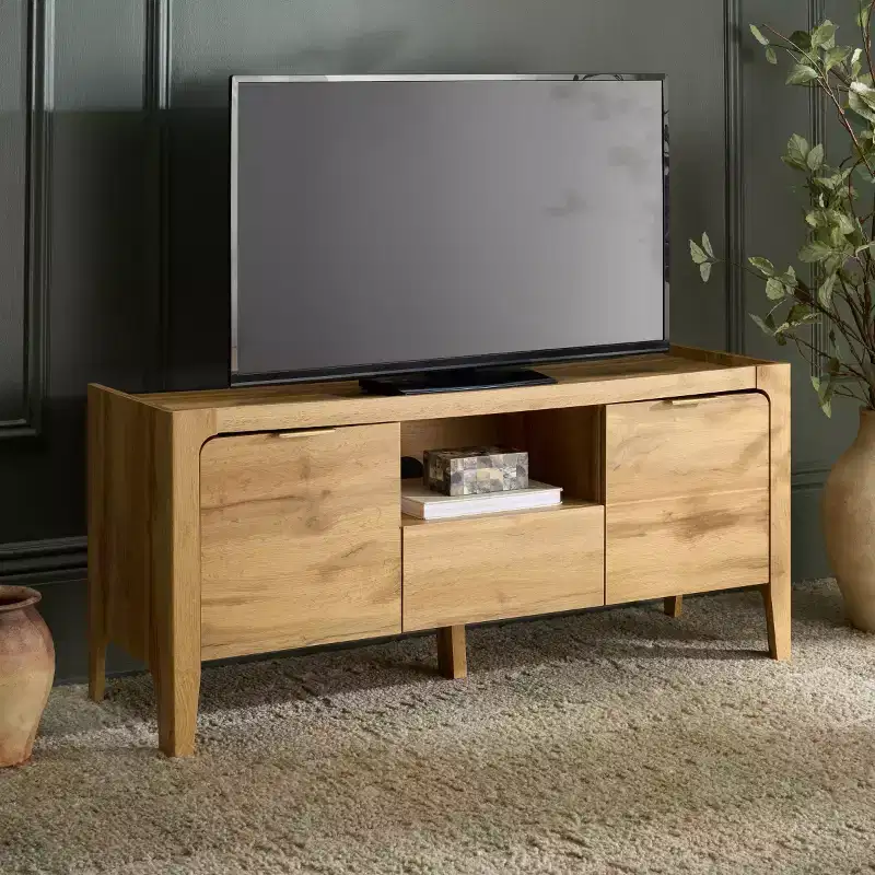Equit 2 Door 1 Drawer Sideboard - MED3106 - Oak/Brass - Safavieh