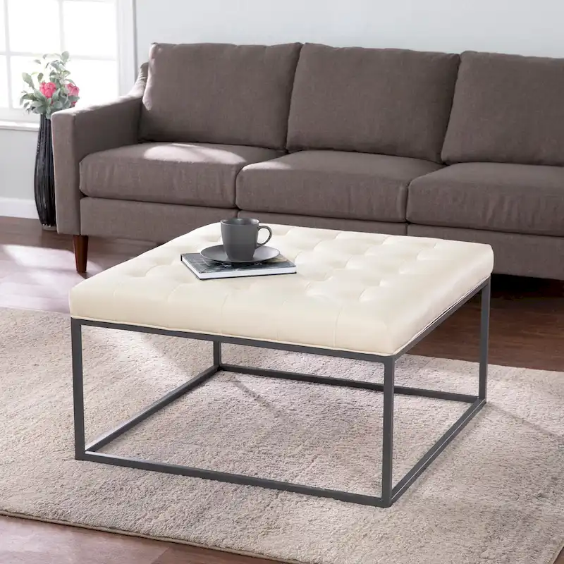 Healy Faux Leather Tufted Ottoman
