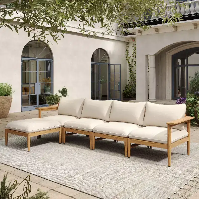 Christopher Knight Home Havor 110.2 Modern 5-Seater Acacia Wood Outdoor Sectional Sofa with Cushions