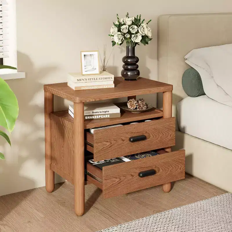 Christopher Knight Home Ottilie Modern Nightstand with 2 Drawers and Open Storage Shelf