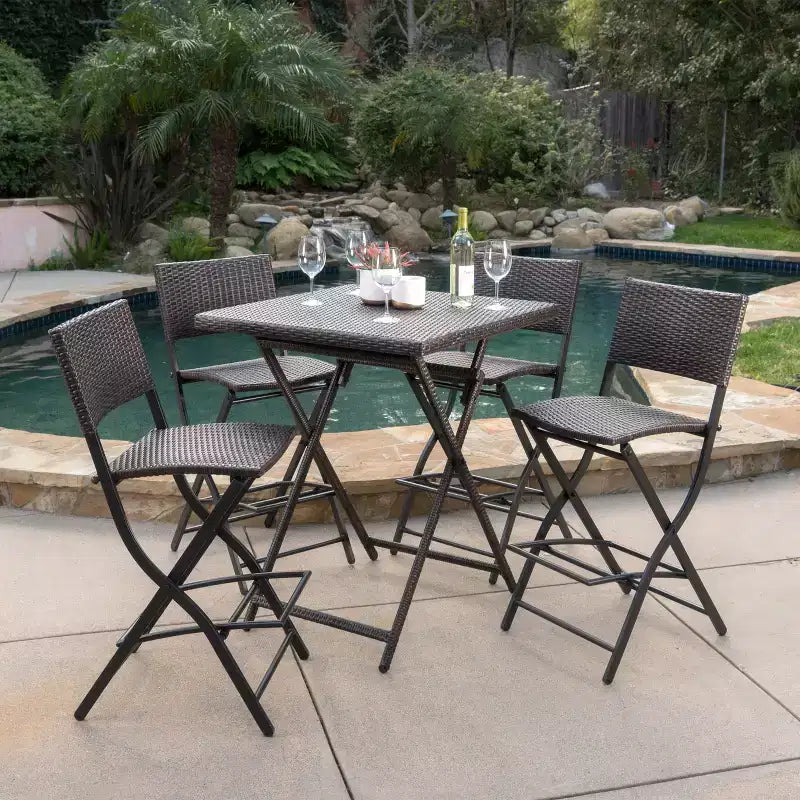 Christopher Knight Home Margarita Outdoor Wicker Folding 5 Piece Bar Set, Multibrown