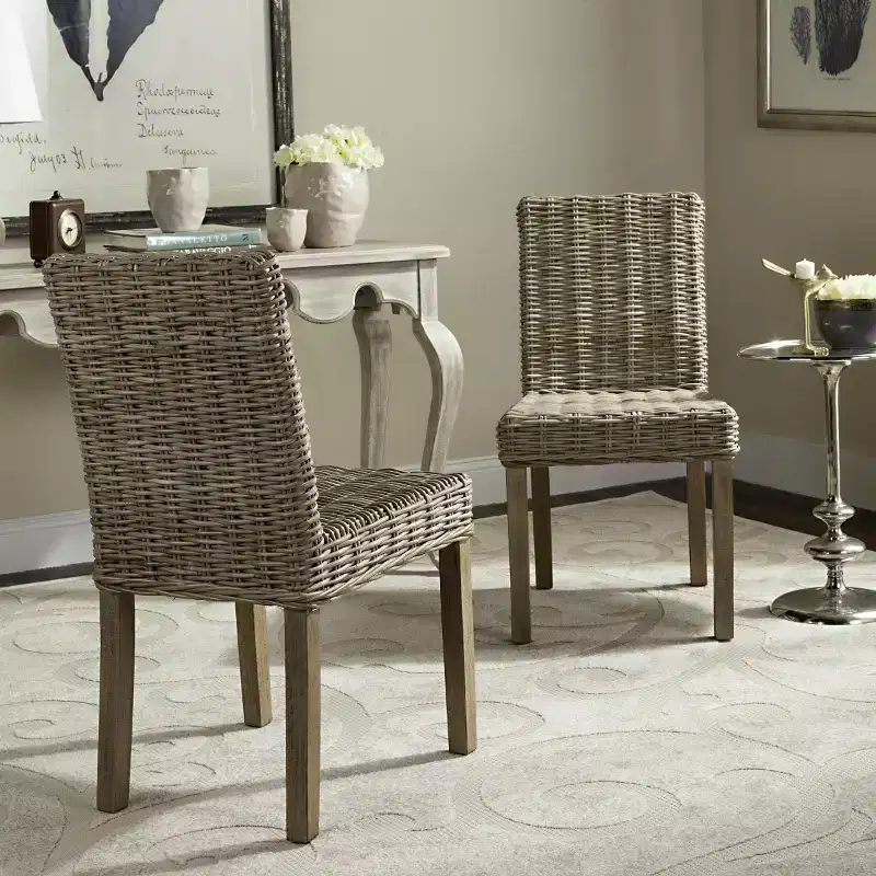 Armless Side Chair Set of 2 - Mango Wood & Rattan