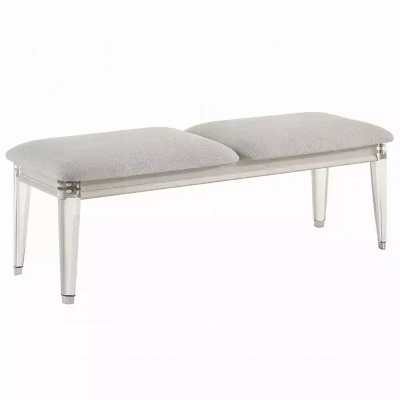Royal Hampton Accent Bench, Light Gray Boucle, Pearl White Wood Finish, 54 Inch