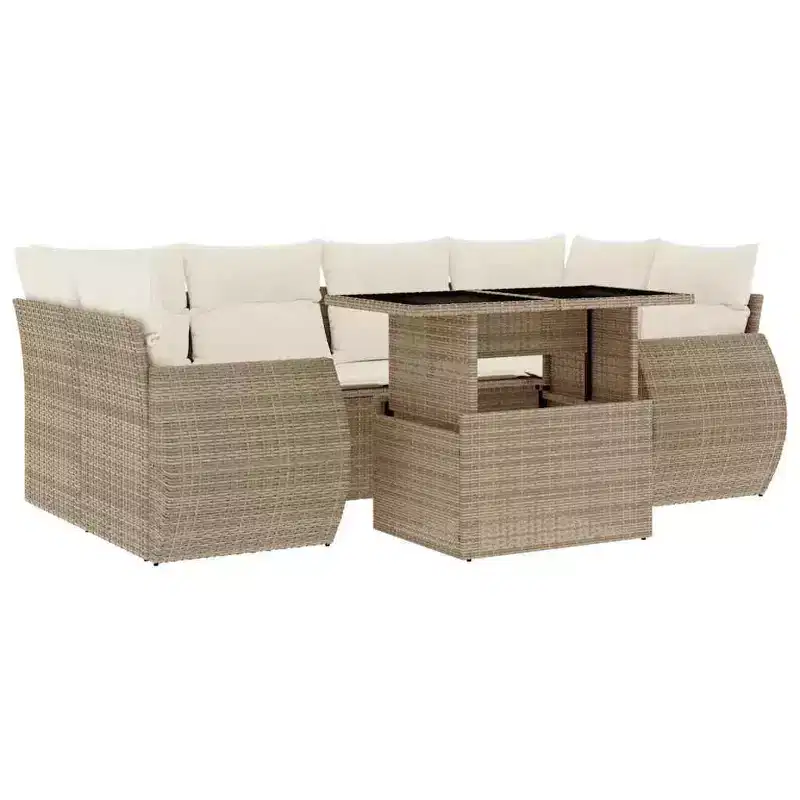vidaXL Patio Sofa Set with Cushions Outdoor Furniture 7 Piece Poly Rattan