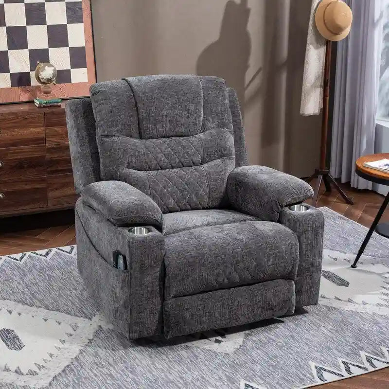 Overstuffed Chenille Power Lift Recliner With Extended Footrest,lift Assist,heat/message,ubs/type C Charging & Storage