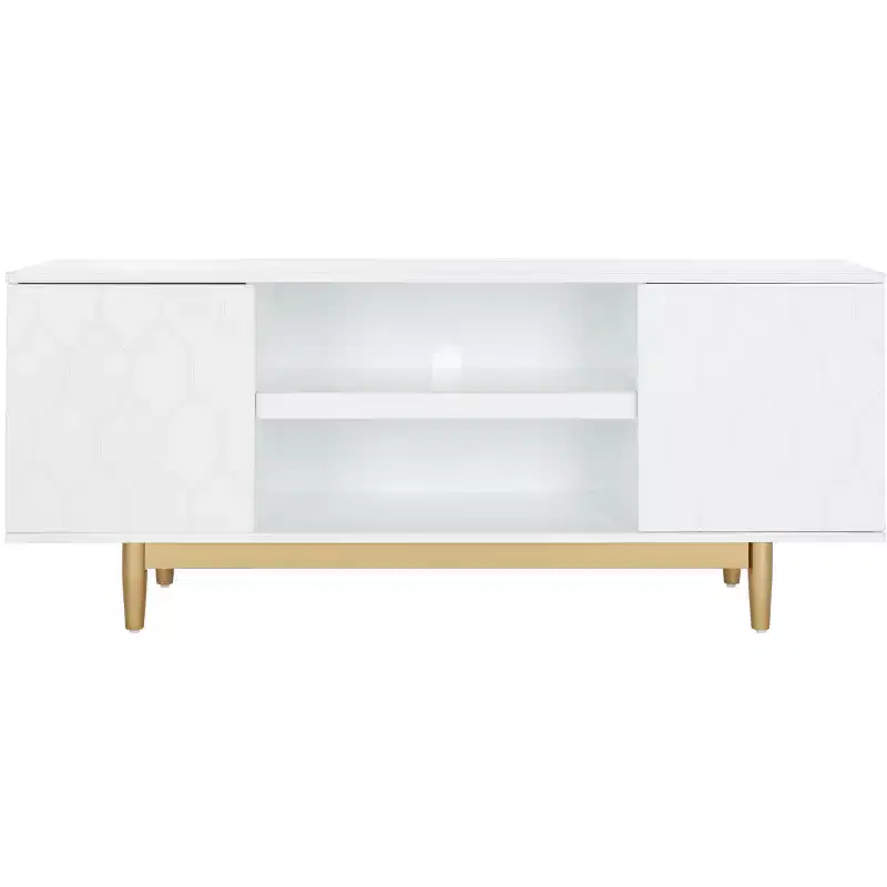 Kit 2 Shelf Pattern Mediastand - MED5013 - White/Gold - Safavieh