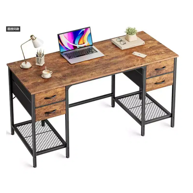 Computer Desk with Fabric Drawers and Mesh Shelves
