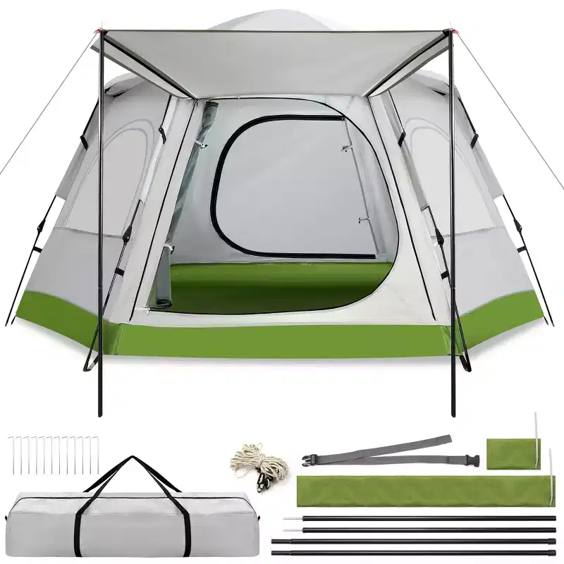 Waterproof Instant Camping Tent for 4 Person Quick Setup Dome Tent with Rainfly Double Door Ventilation