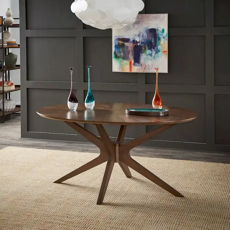 Walnut Finish Oval Dining Table