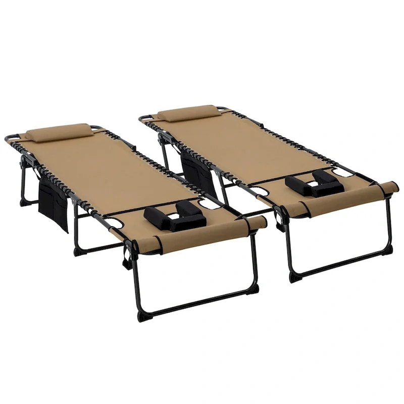 2 Piece Folding Chaise Lounge w/ 5-level Reclining Back, Reading Hole