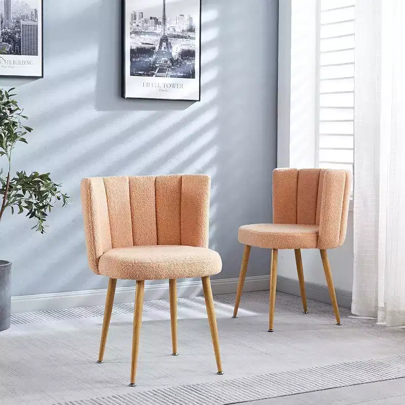 Set of 3 Dining Chairs,Modern Shorthair Upholstered Side Chairs with Armless Design,Iron Tube Wood Color Legs,Perfect for Kitchen,Living Room,or Cafe