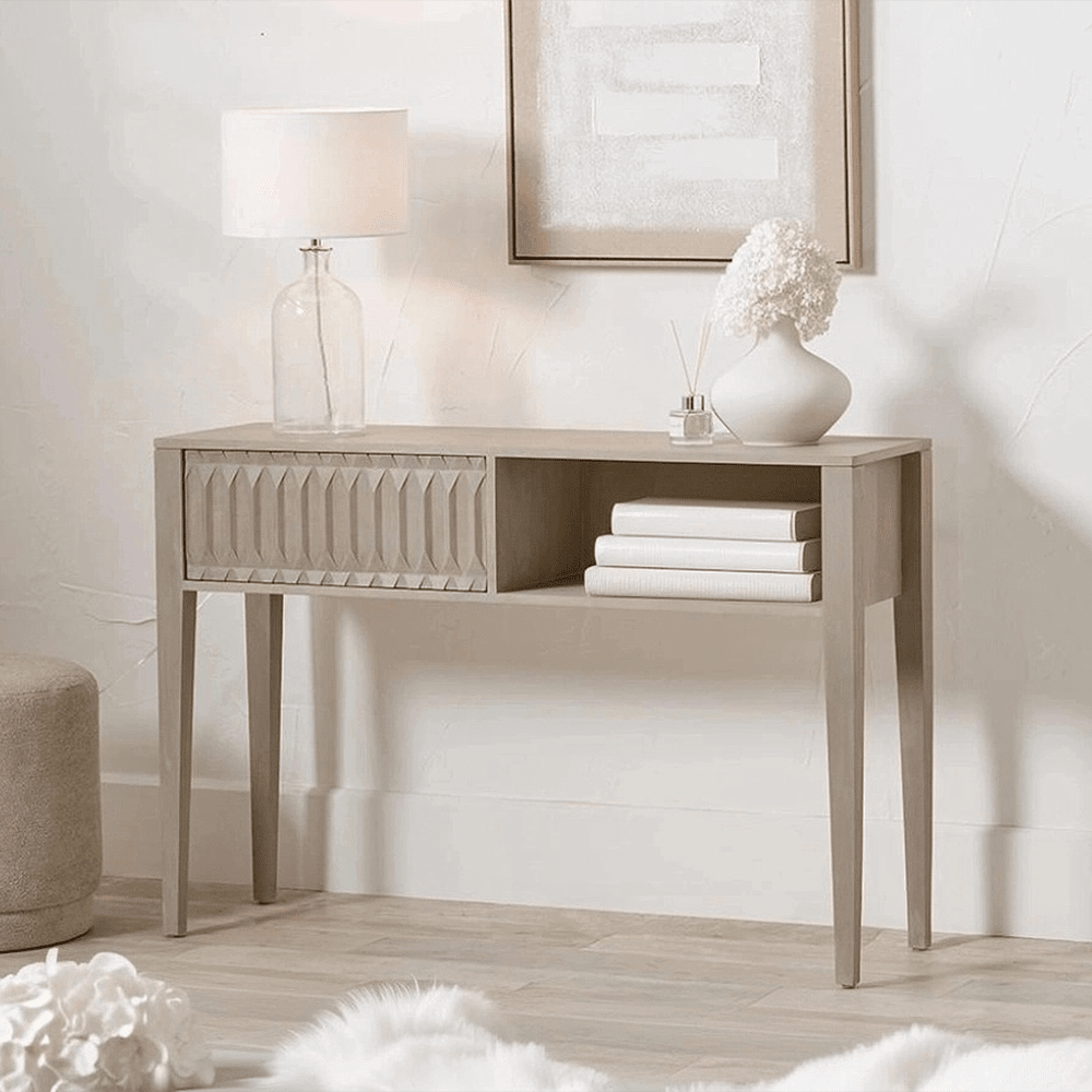 Light Grey Mango Wood 1 Drawer Console Table
