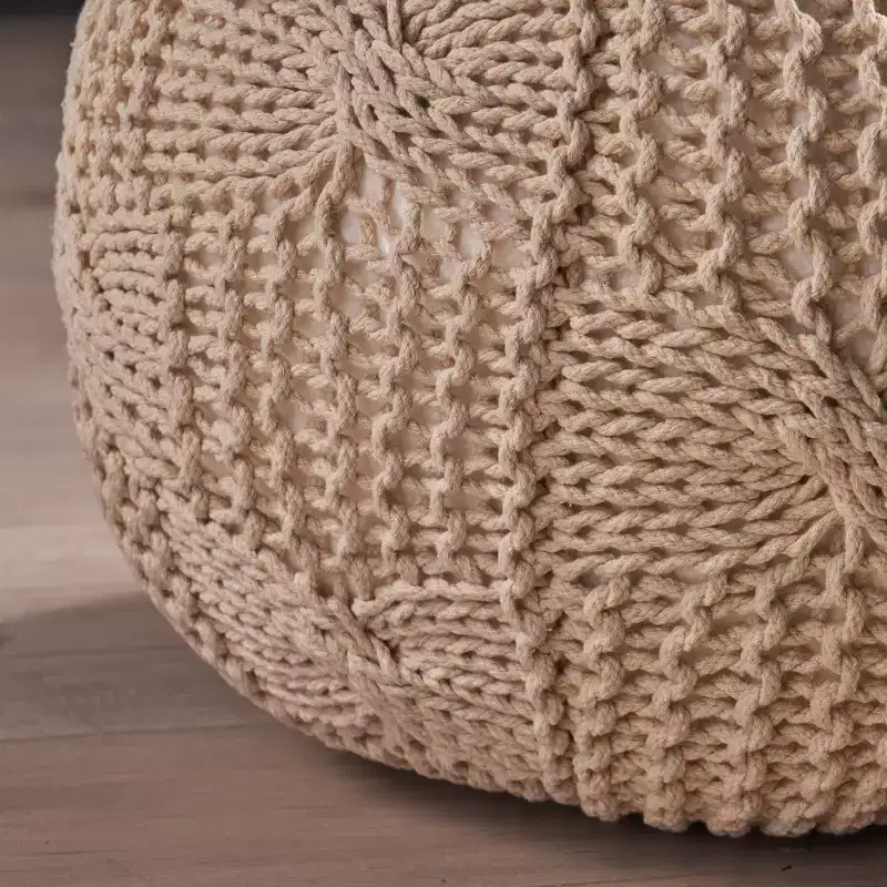TUYOHW Round Knitted Cotton Pouf,20W x 13H Footrest Ottoman for Living Room,Accent Pouf with 200lbs Capacity,Home Decor