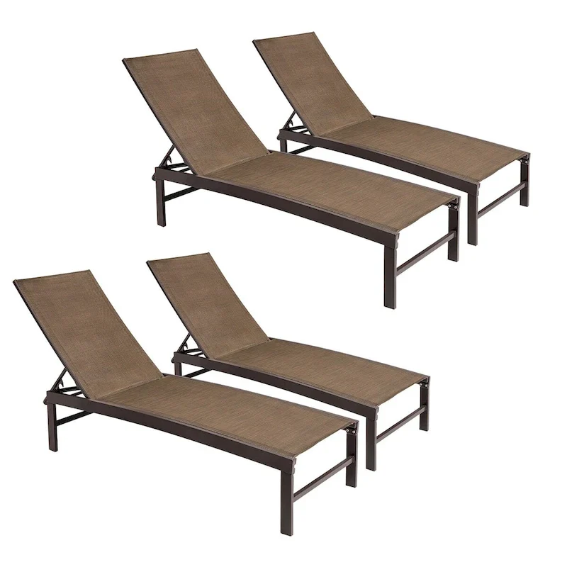 VredHom Outdoor Patio Adjustable Aluminum Chaise Lounges (Set of 4) - 76.38 L x 23.62 W x 13 H