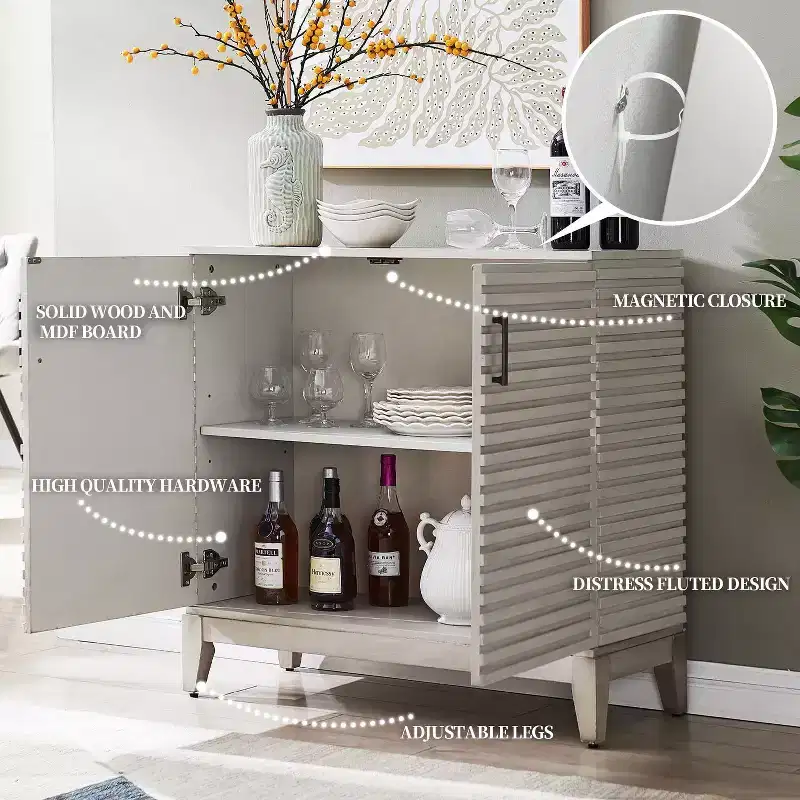 Wood Buffet Cabinet with Storage, 36 W Accent Cabinet with 2 Doors and 2 Shelves-FARATI