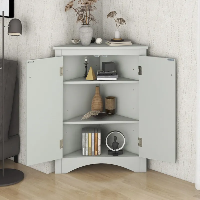 Triangle Bathroom Storage Cabinet with Adjustable Shelves,Freestanding Floor Cabinet for Home Kitchen
