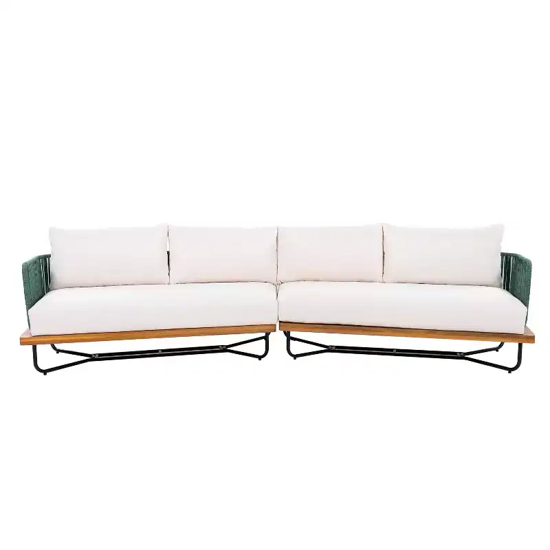 Christopher Knight Home Lucca Modern Outdoor Acacia Wood Rope 4-Seater Sectional Sofa with Cushions