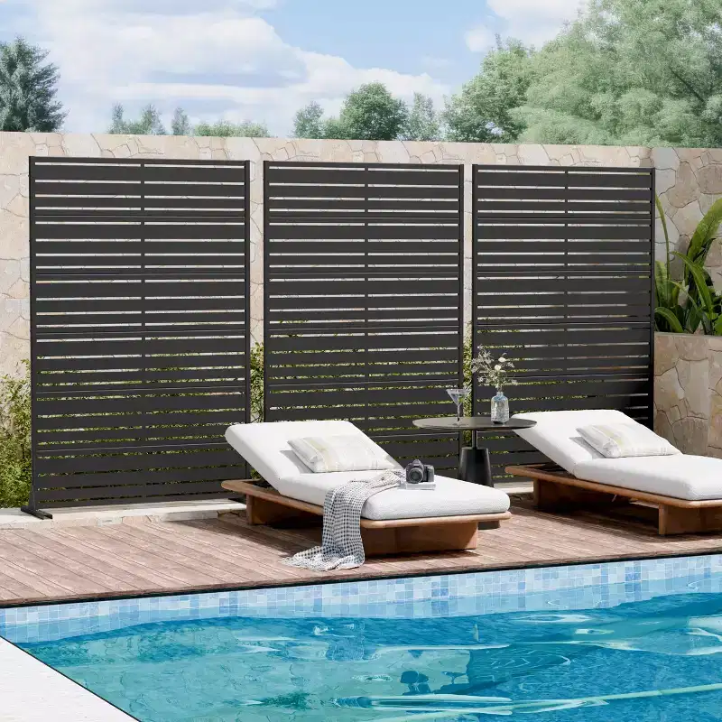 MAYEERTY Benjamin Wide-Narrow A Louvered Black Galvanized Steel Room Divider, 72x47x16, 6-Piece Double-Sided Privacy Screen