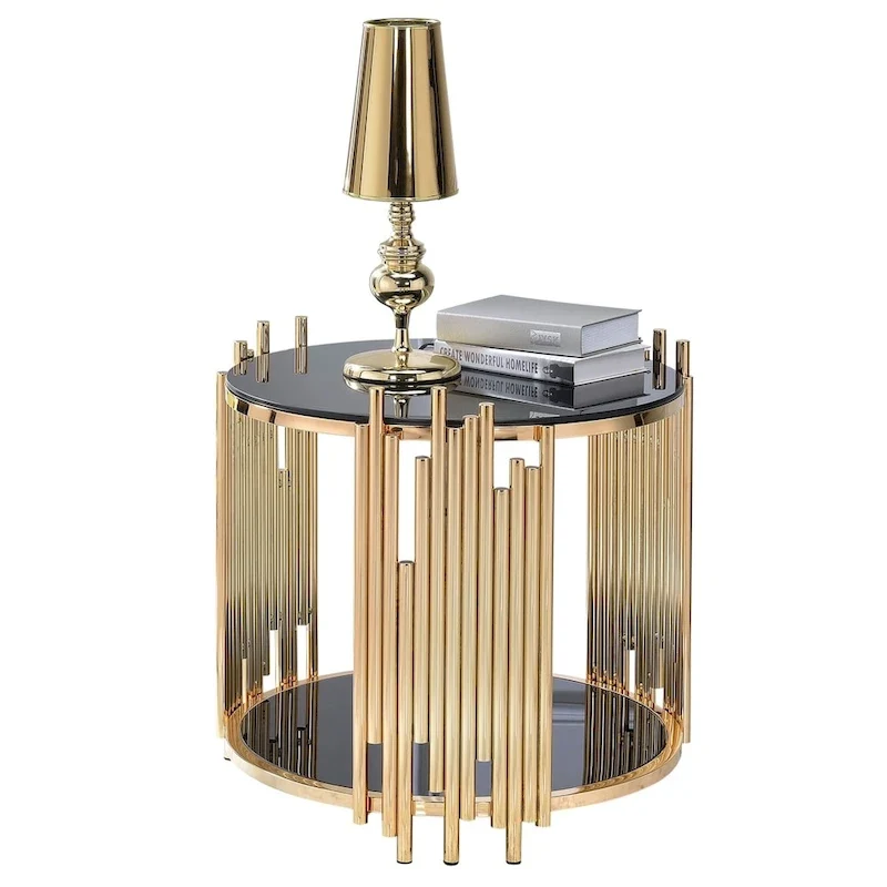 Glass Top Round End Table, Gold, Single