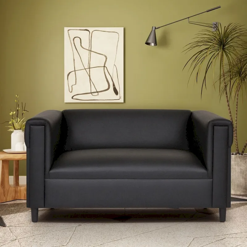 Black Faux Leather Loveseat Sofa with Solid Wood Frame Upholstered