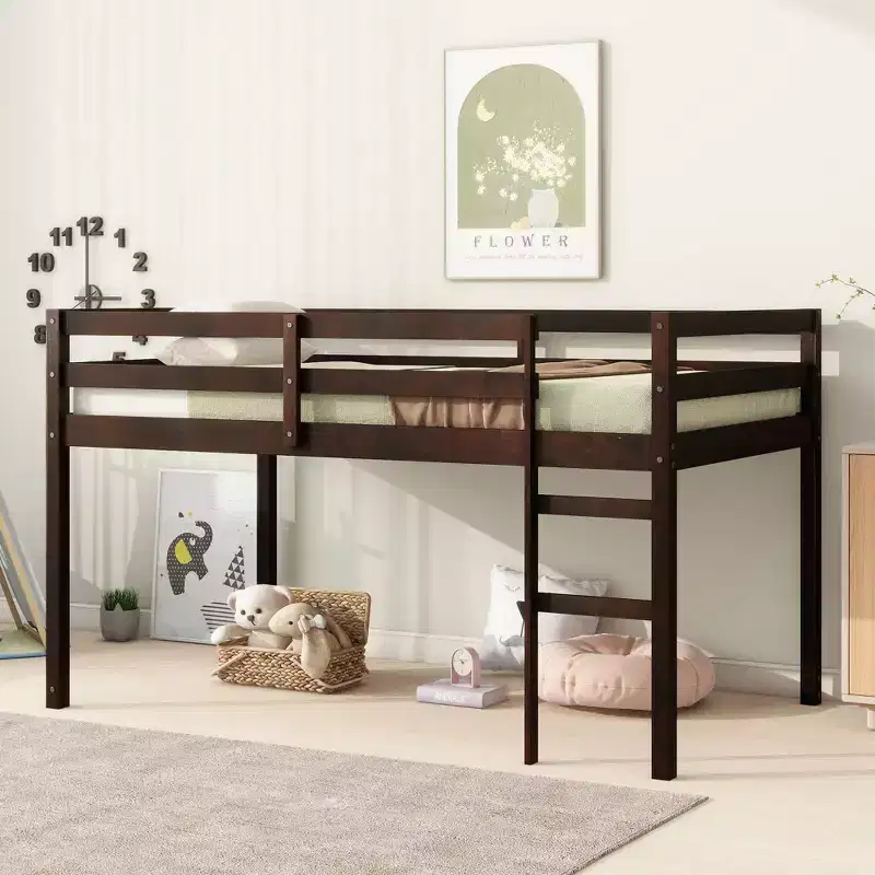 MAYEERTY Twin Bed Frame Soft-Close Drawers Kid-Friendly Solid Pine Wood
