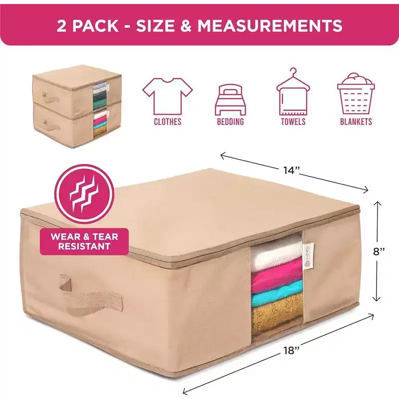 Hold N' Storage - Clothes Storage Bag Organizer with Cedar Insert to Protect from Moth set of 2 - Black