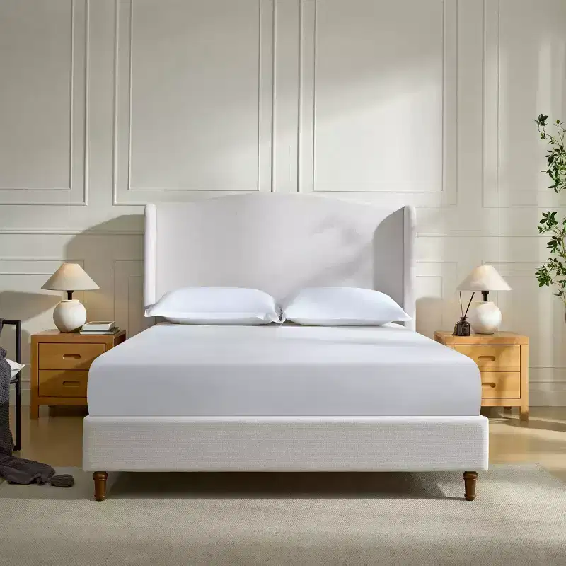 Chenille Upholstered Wingback Platform Bed Frame with 54" Headboard