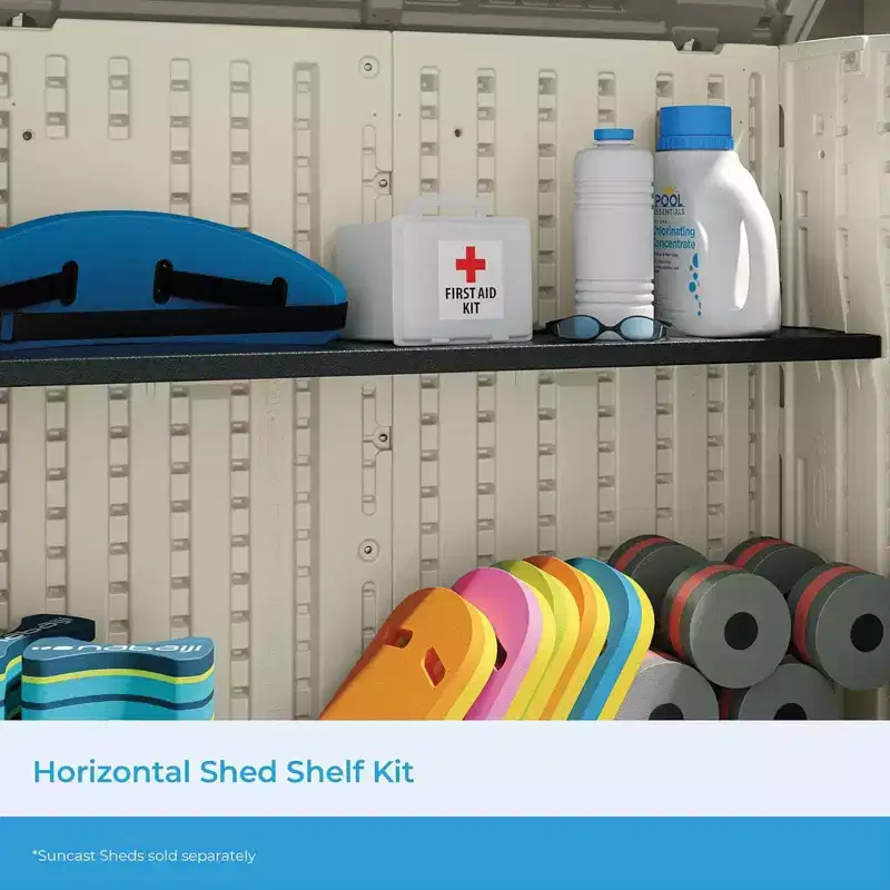 Suncast Horizontal Shed Shelf Kit, Space Saving Shelving for Wall Mount Outdoor Storage Structures, 50 W x 10.25 D x 1.25 H, Black