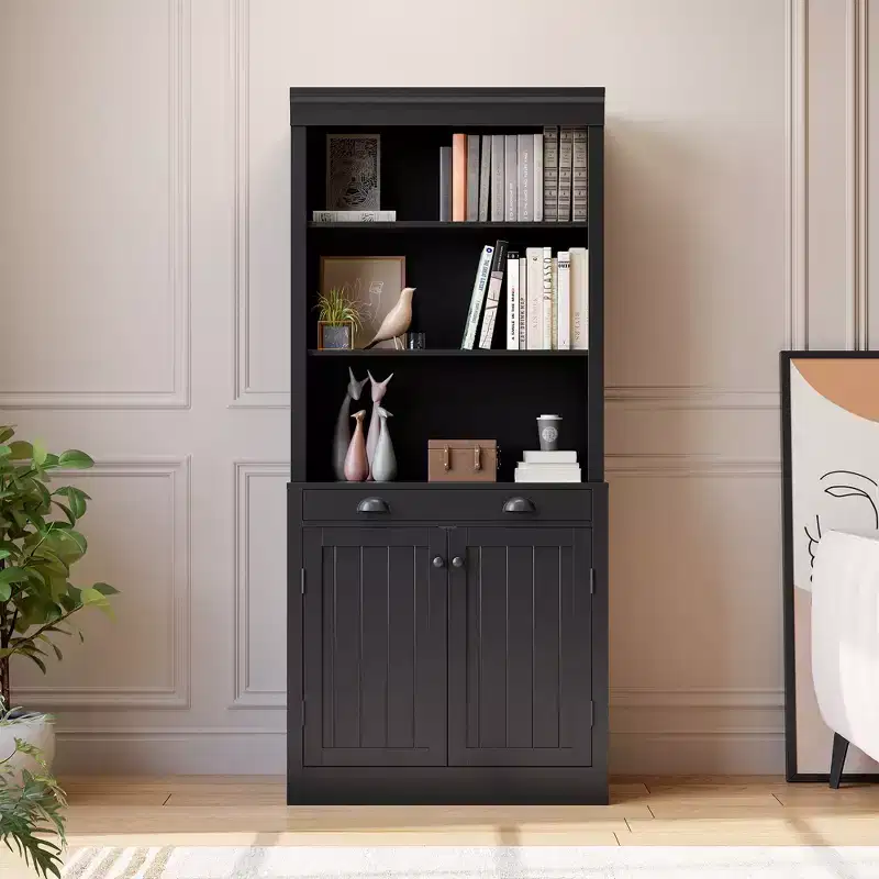 5-Tier Bookcase with Doors and Drawer, 70.9 Inch Tall Bookshelf for Home Office and Living Room