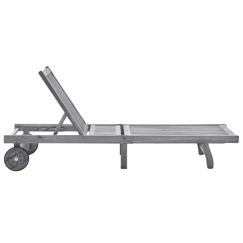 Outdoor Sun Chaise Lounger, Gray Solid Acacia Wood, Casters, 78 Inch