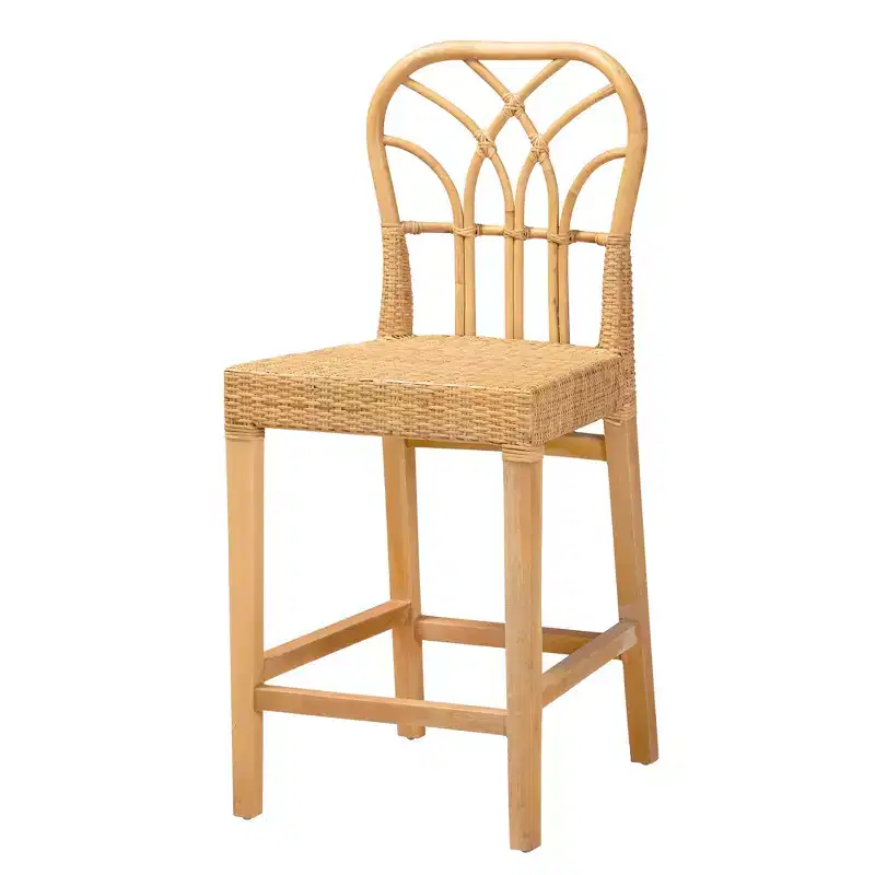 GDFStudio Tracy Modern Bohemian Mahogany Wood and Rattan Counter Stool