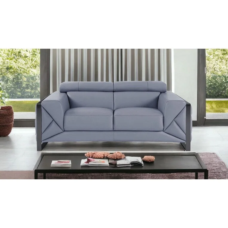 HomeRoots 75 Light Blue And Black Italian Leather Loveseat
