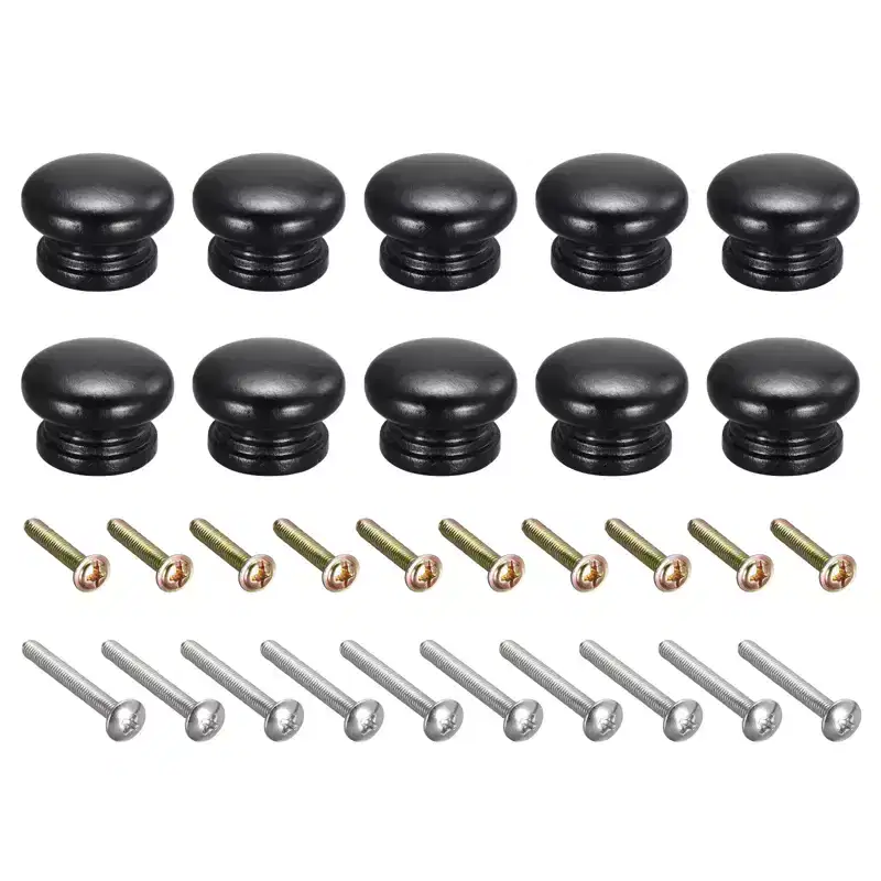 Unique Bargains Round Wood Drawer Cabinets Knobs and Pulls with Screws 1.3 x 0.91 10 Pcs