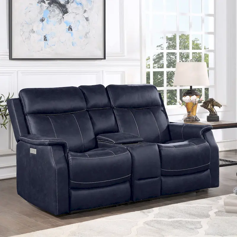 Faux Leather Power Reclining Console Loveseat